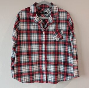 Lauren Ralph Lauren Fleece Plaid Top Size L Stretch Collared Soft Warm